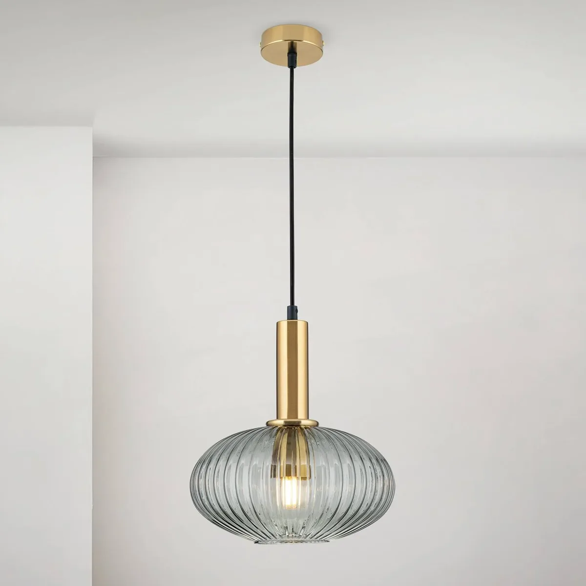 Hanglamp Carneval, antiek messing/rookgrijs, Ø 25 cm, glas de Orion en Antiek messing, Rookgrijs – photo produit