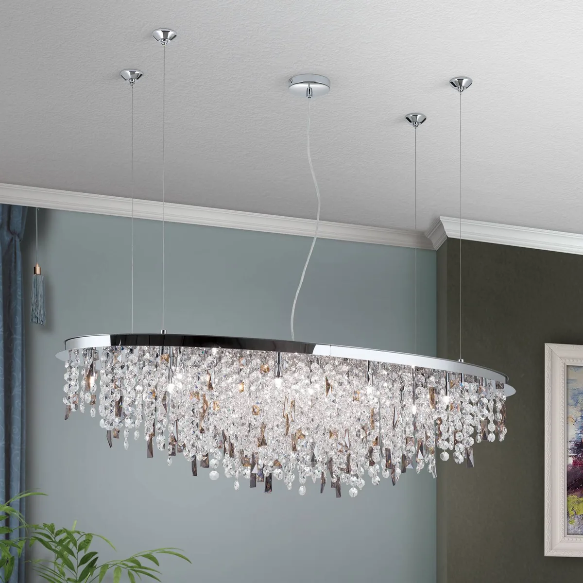 Hanglamp Crystalriver met kristalbezetting chroom van Orion in Chroom, Amber, Transparant – productfoto
