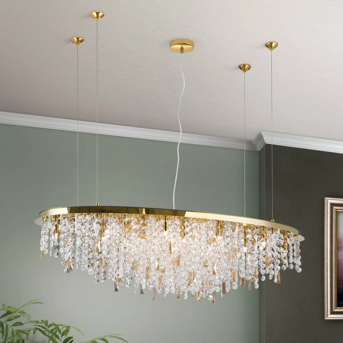 Hanglamp Crystalriver met kristalbezetting goud van Orion in Goud, Amber, Transparant – productfoto