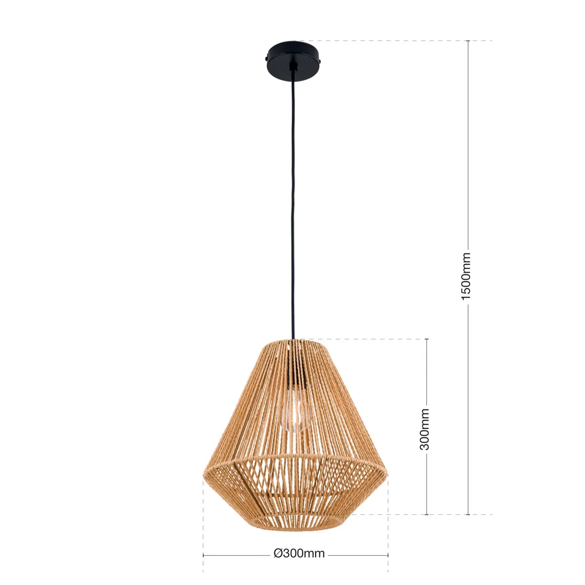 Hanglamp Jungle met kap van hennepkoord de Orion en Noir, Naturel – photo produit