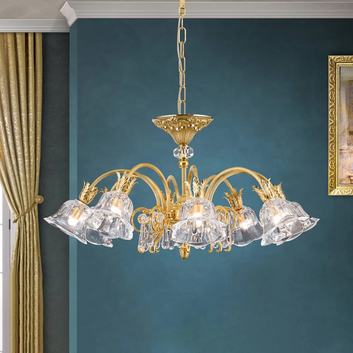 Hanglamp La Boheme, goud, 8-lamps, kristalglas de Orion en Or, Helder – photo produit