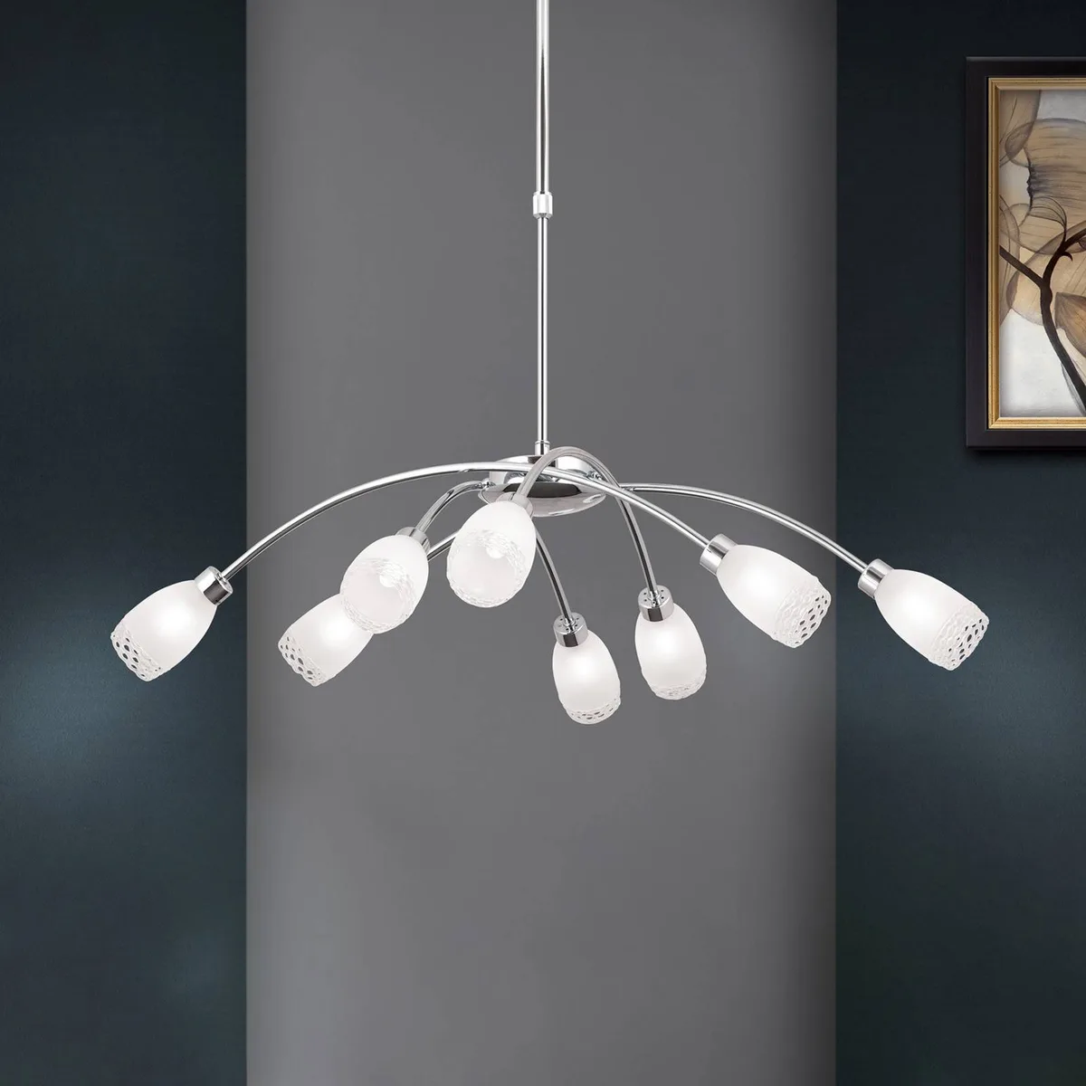 Hanglamp MARISA de Orion en Chrome, Blanc, Transparent – photo produit
