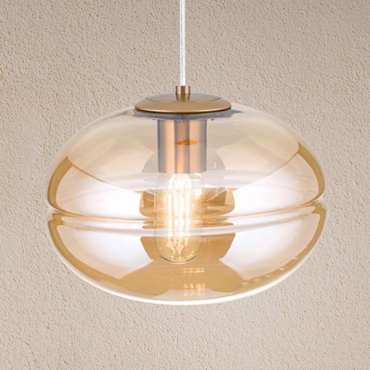 Hanglamp Richard, metaal messing, glas amber de Orion en Laiton, Amber – photo produit