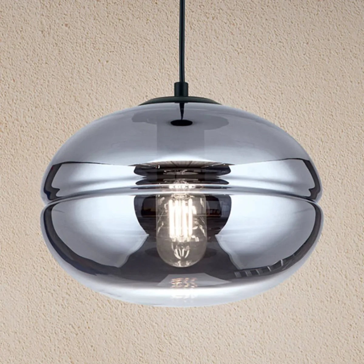 Hanglamp Richard, metaal zwart, glas rook de Orion en Noir, Rookgrijs – photo produit