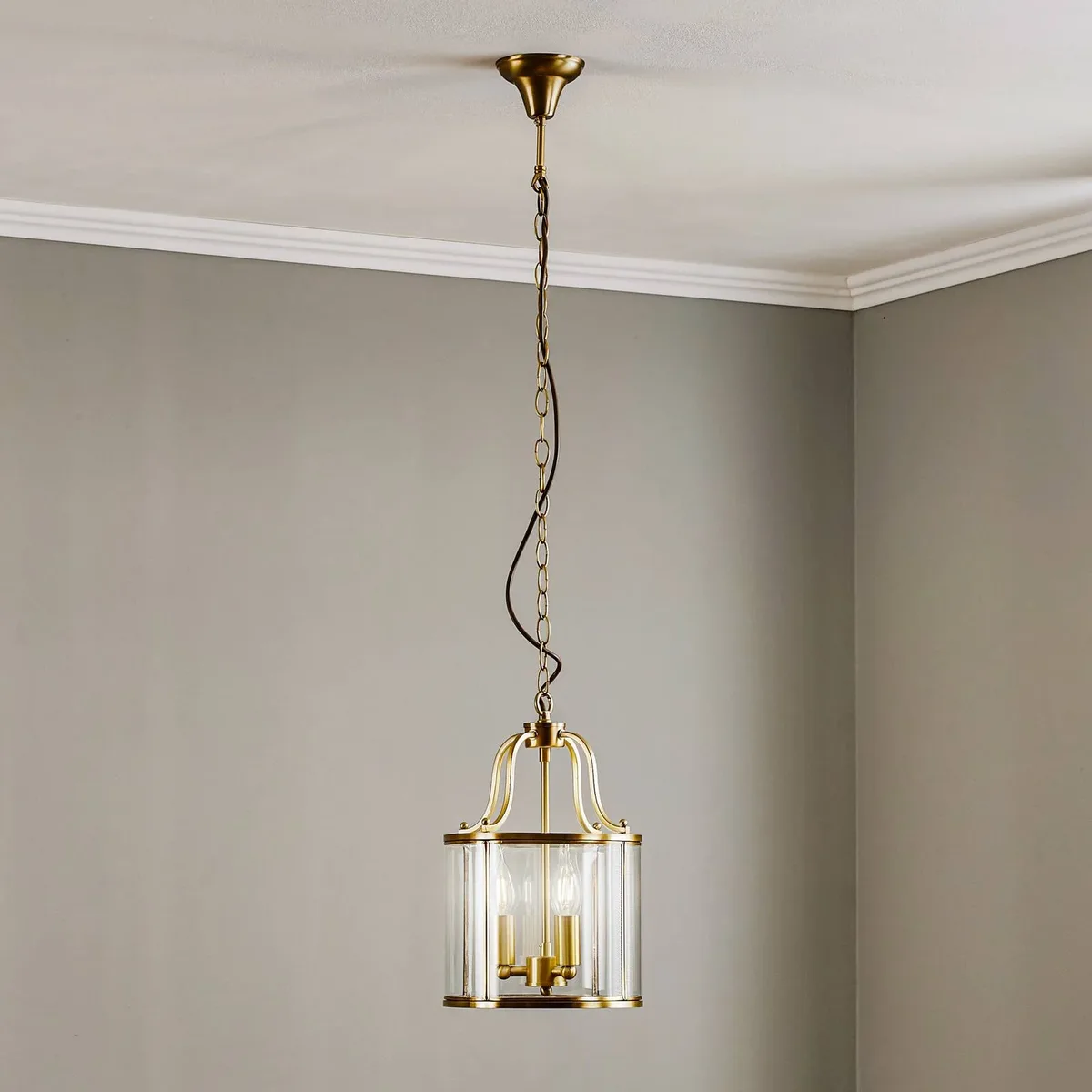 Hanglamp Rieka, ronde lantaarnvorm, 25 cm de Orion en Bronze, Helder – photo produit