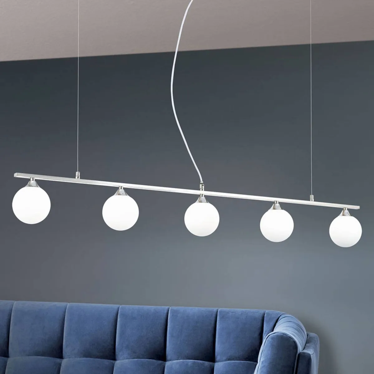 Hanglamp Snowwhite, 5-lamps, nikkel de Orion en Mat nikkel, Blanc – photo produit