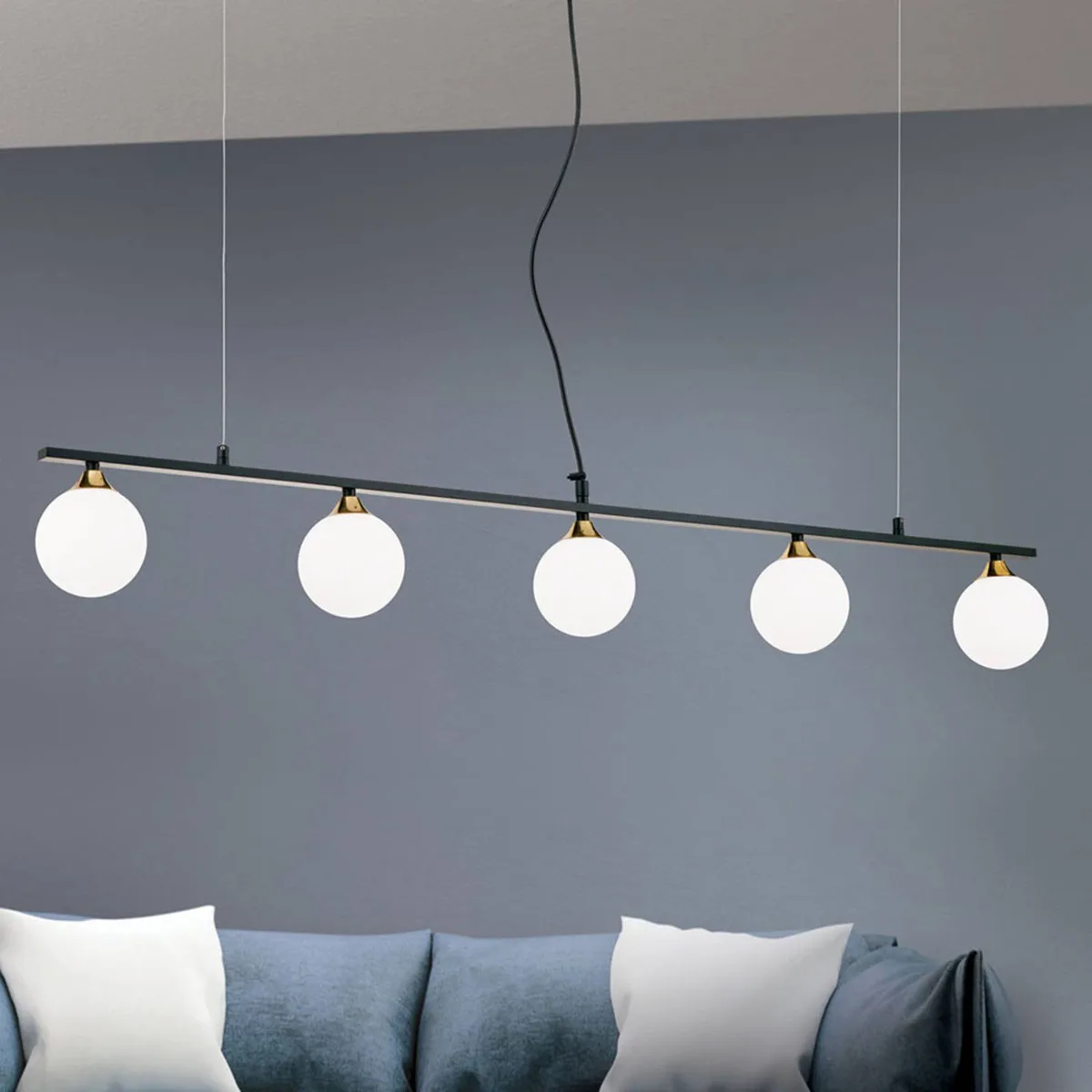 Hanglamp Snowwhite, 5-lamps, zwart de Orion en Noir, Blanc – photo produit