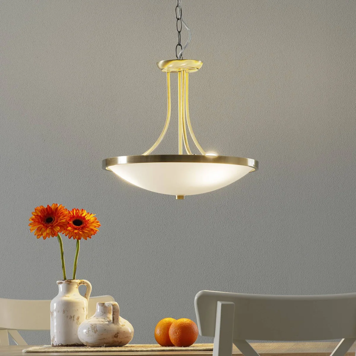 Indrukwekkende hanglamp TALYA, 39,5 cm von Orion in Oud-messing, Weiß – Produktfoto