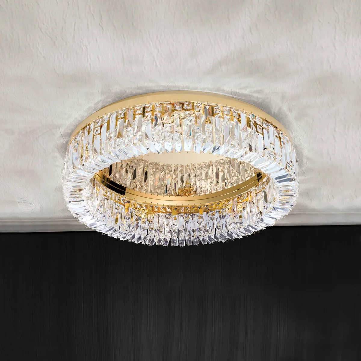 Kristal plafondlamp Ring - 59 cm van Orion in Goud, Helder – productfoto