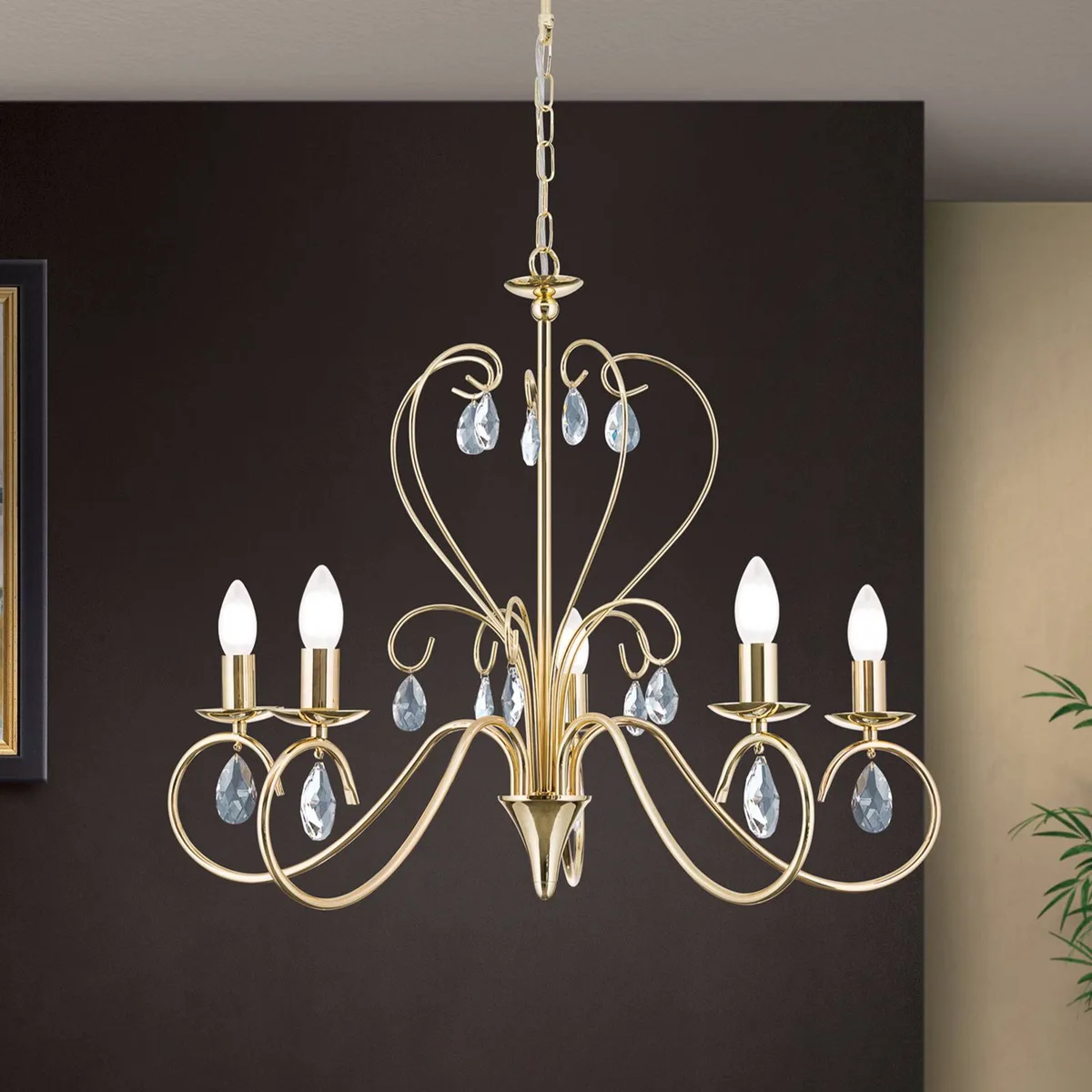 Kroonluchter Alessia met 5-lamps, kristalglas, goud de Orion en Or, Helder – photo produit