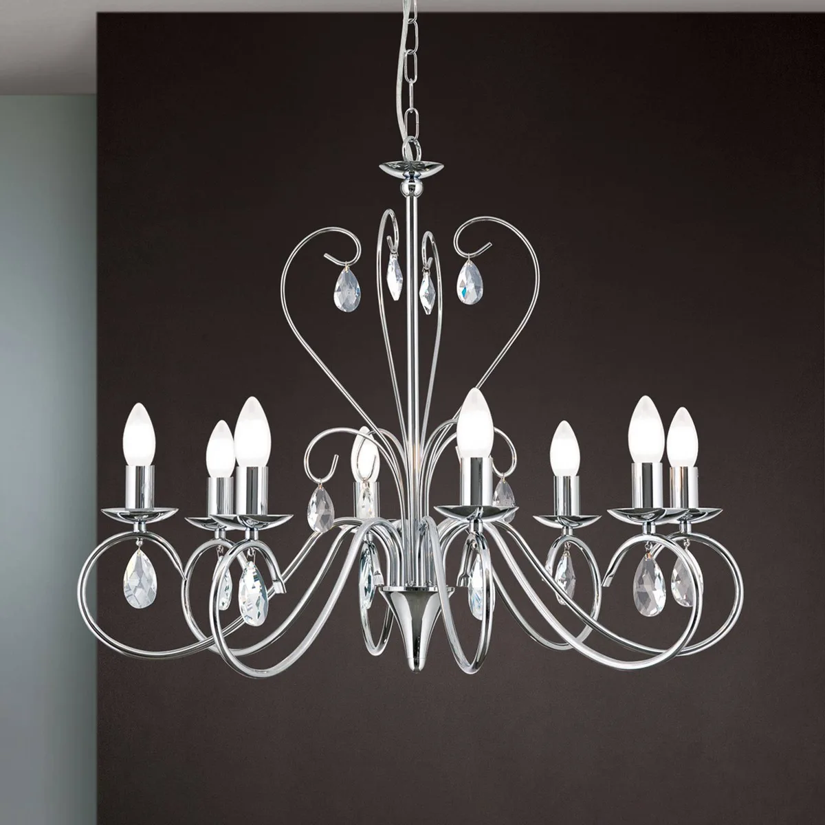 Kroonluchter Alessia met 8-lamps, kristalglas, chroom de Orion en Chrome, Helder – photo produit