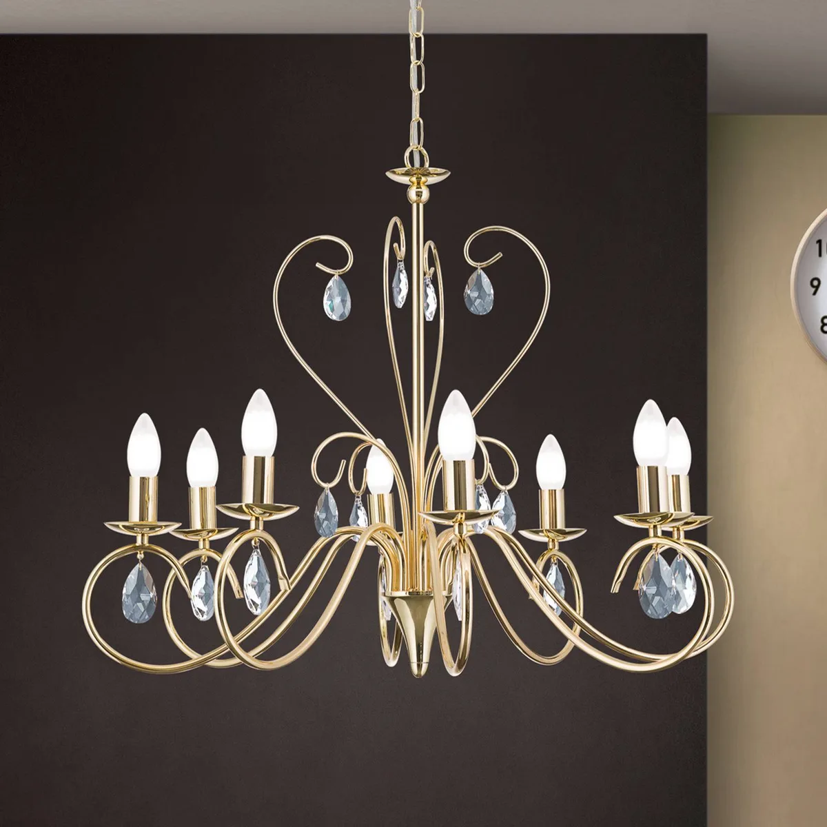 Kroonluchter Alessia met 8-lamps, kristalglas, goud de Orion en Or, Helder – photo produit