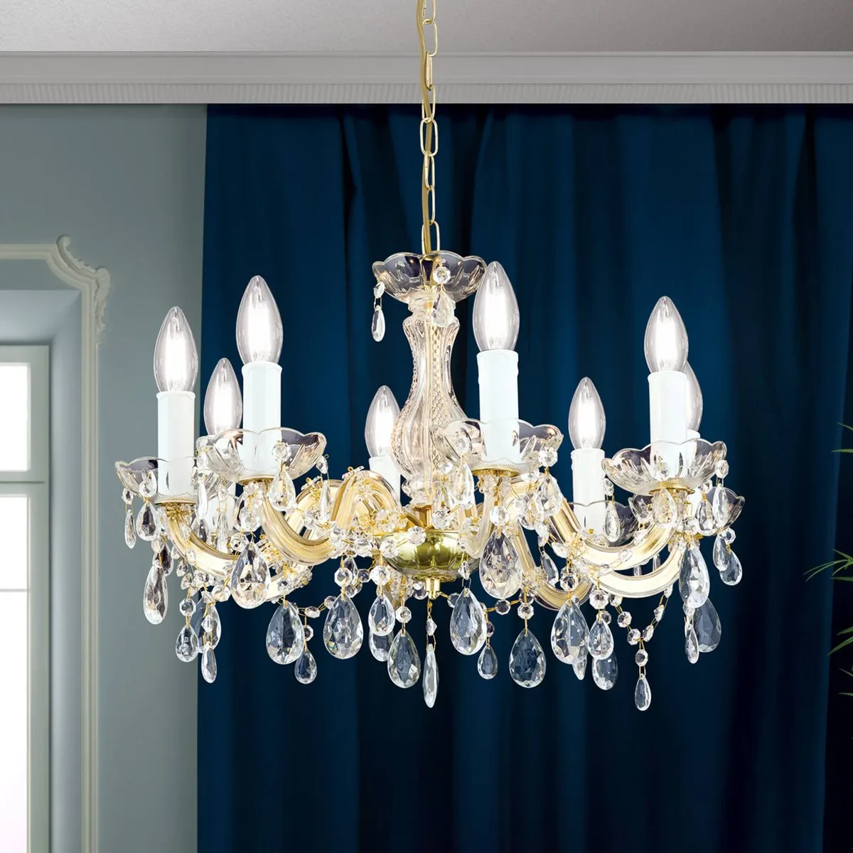 Kroonluchter Dolores 8-lamps de Orion en Or, Transparent – photo produit