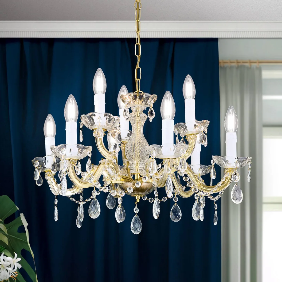 Kroonluchter Marie Claire van kristalglas, 9-lamps de Orion en Laiton, Helder – photo produit