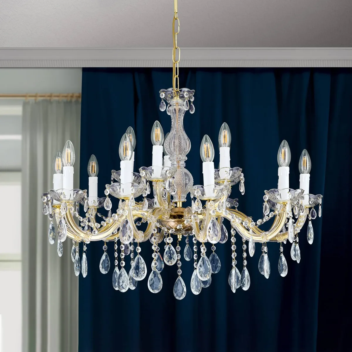 Kroonluchter Marie Claire van kristalglas met 15 lampen van Orion in Messing, Transparant – productfoto