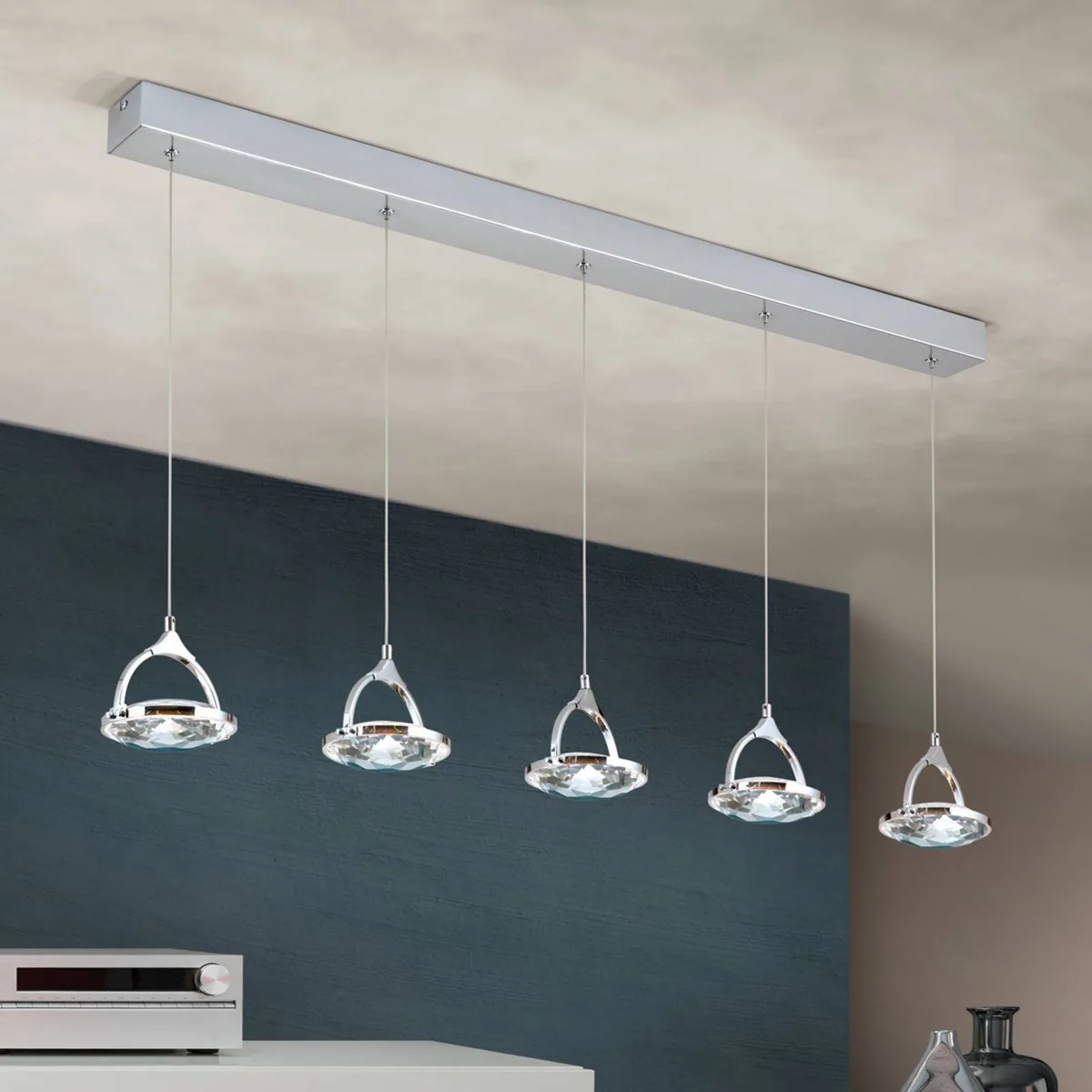 LED balkhanglamp Moon, 5-lamps, chroom fra Orion i Krom, Gennemsigtig – produktbillede