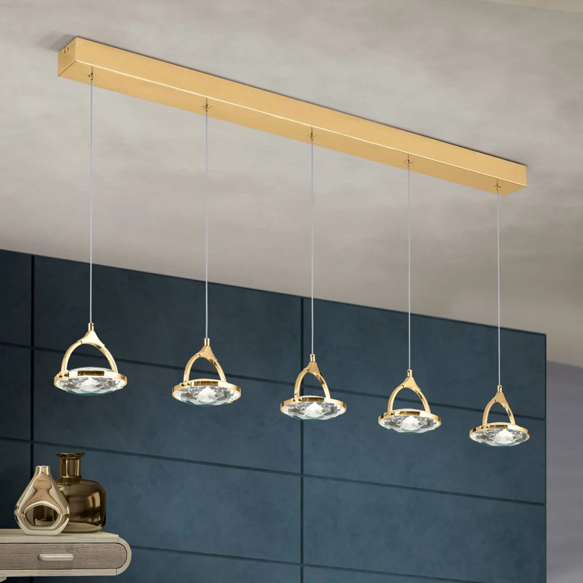 LED balkhanglamp Moon, 5-lamps, goud van Orion in Goud, Transparant – productfoto