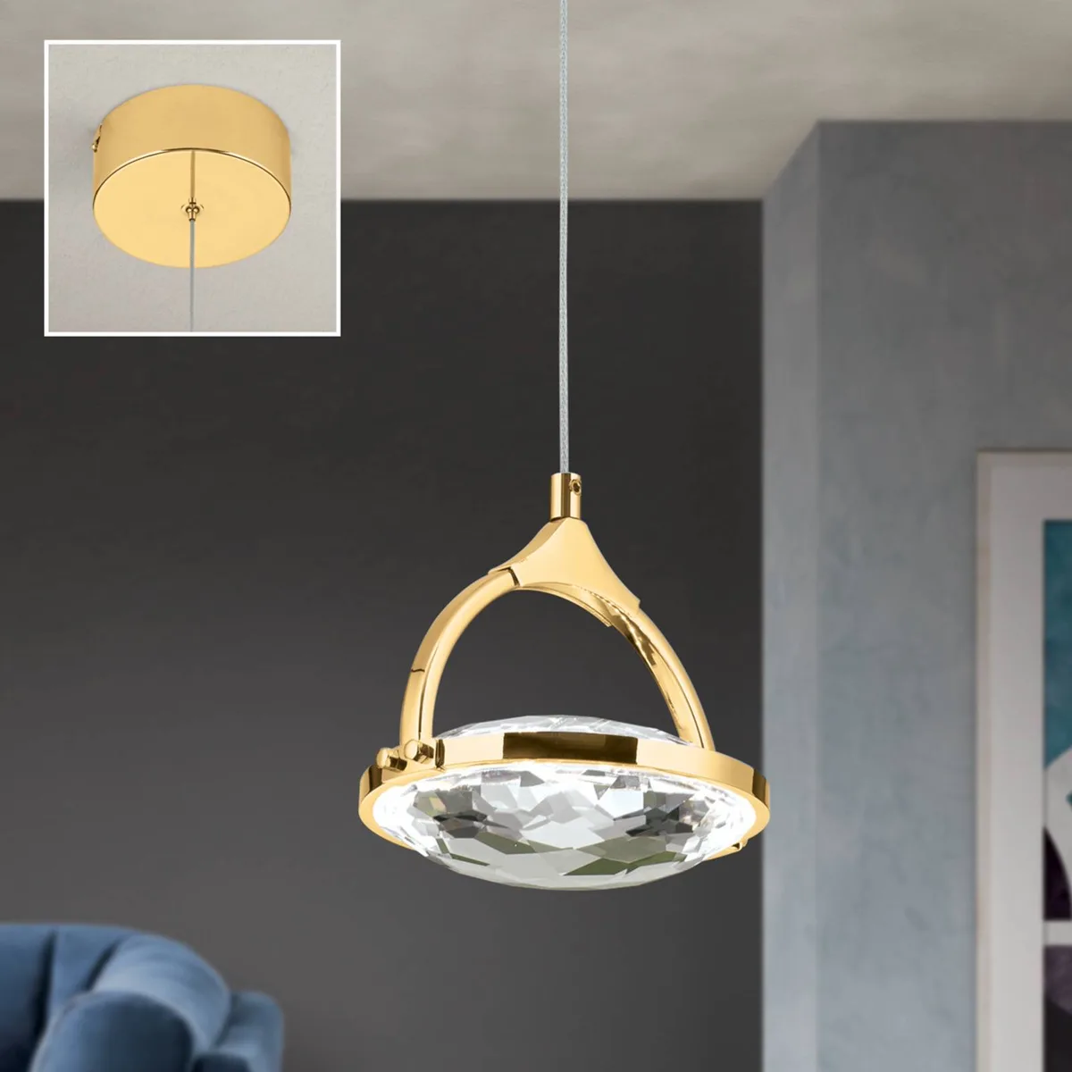LED hanglamp Moon, K9-kristalglas, 1-lamp, goud från Orion i Guld, Transparent – produktbild