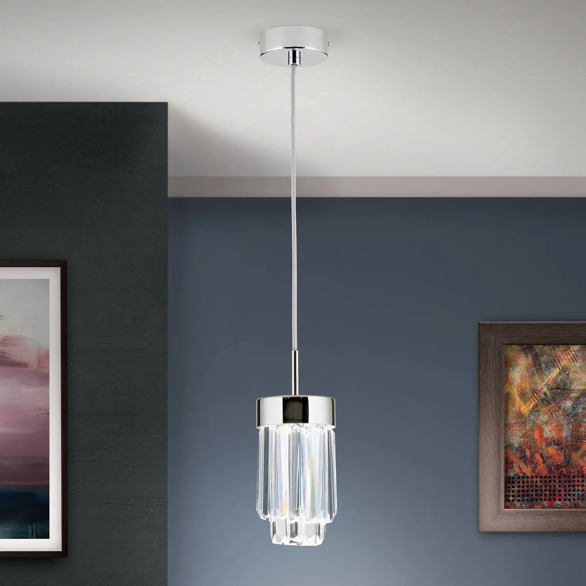 LED hanglamp Prism, kristalglas, Ø10cm, chroom von Orion in Chrom, Helder – Produktfoto