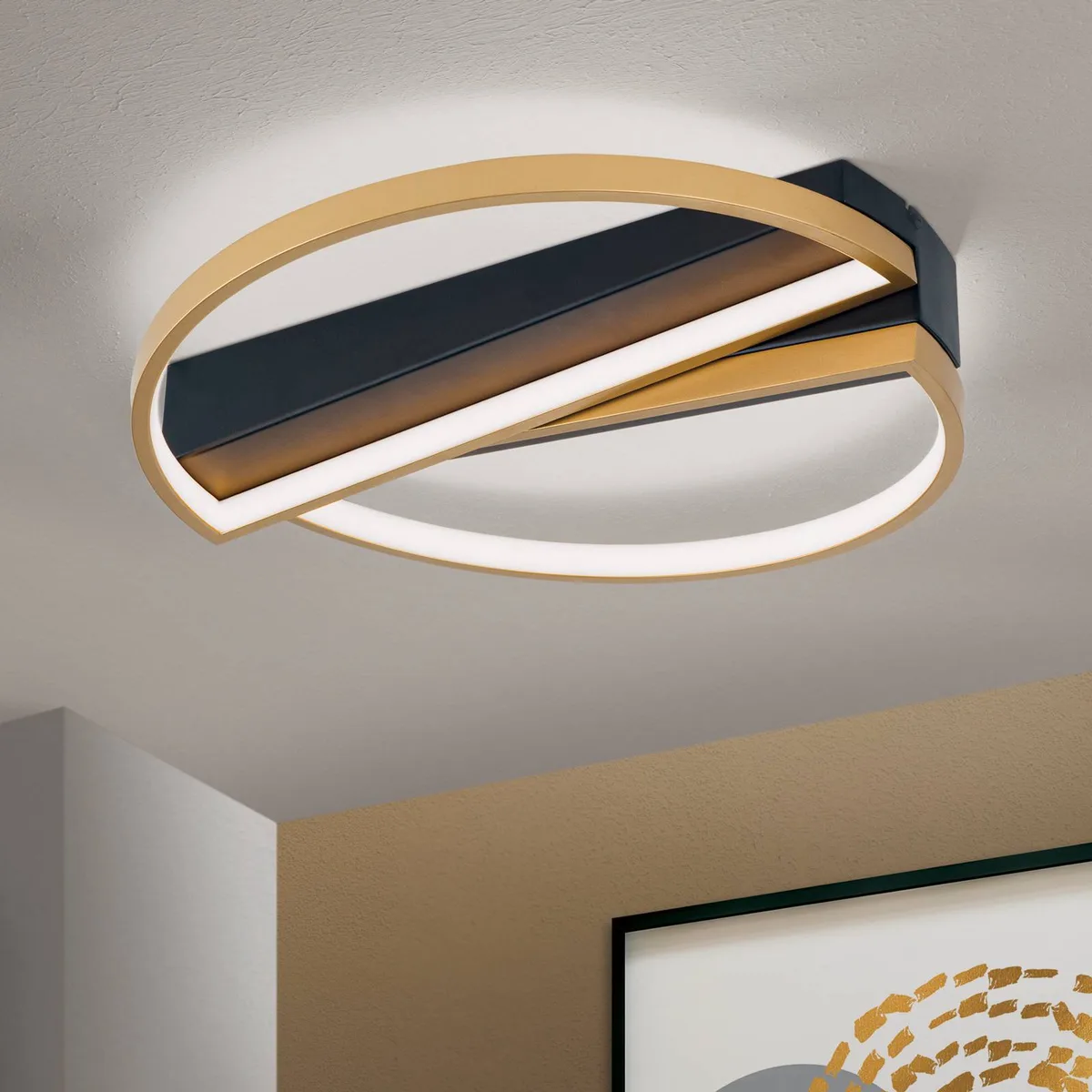 LED-Deckenlampe Olga, schwarz/gold von Orion in Schwarz, Gold, Weiß – Produktfoto