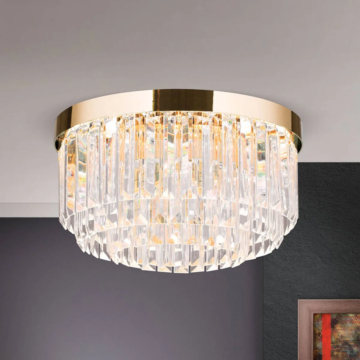 LED plafondlamp Prism, goud, Ø 35 cm fra Orion i Guld, Helder – produktbillede