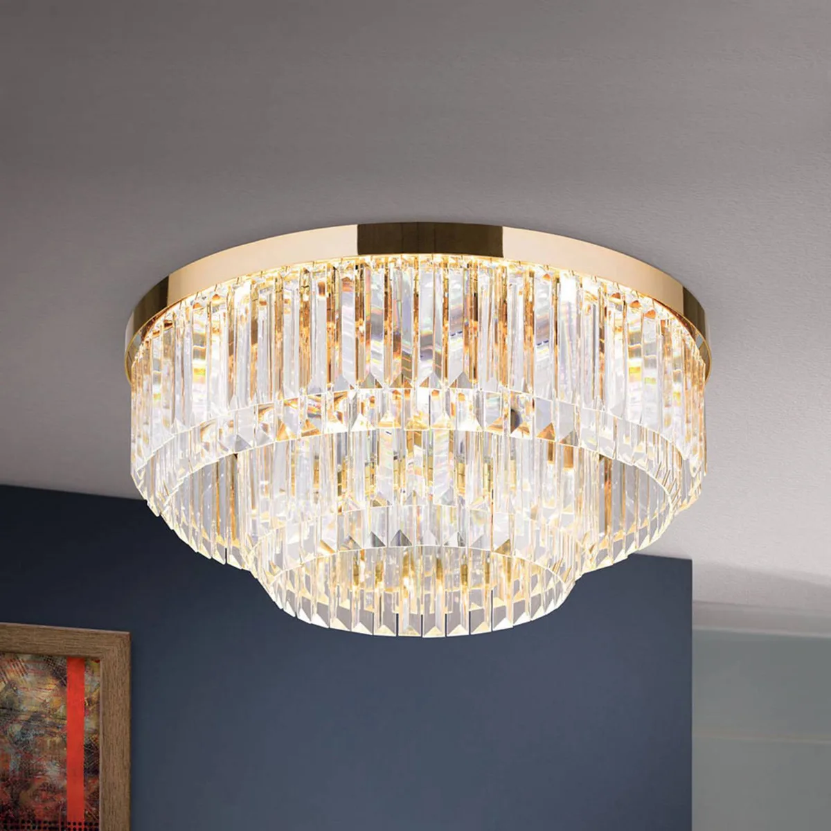 LED plafondlamp Prism, goud, Ø 55 cm von Orion in Gold, Helder – Produktfoto