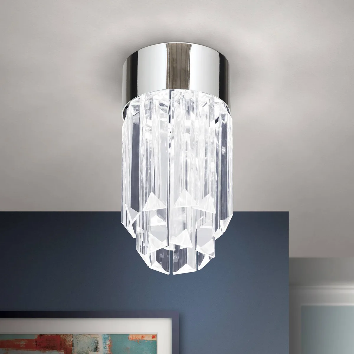 LED plafondlamp Prism, kristalglas, Ø10cm chroom de Orion en Chrome, Helder – photo produit