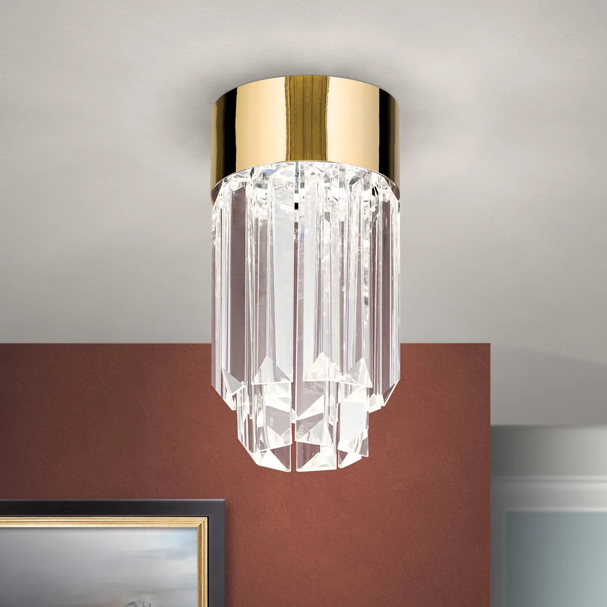 LED plafondlamp Prism, kristalglas, Ø10cm, goud de Orion en Or, Helder – photo produit