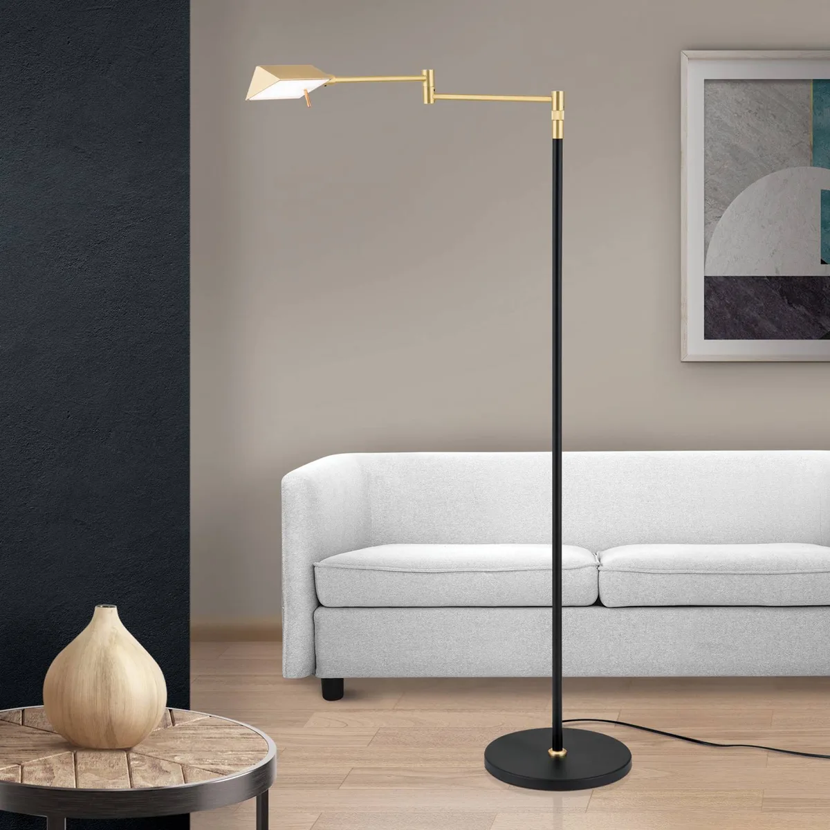 LED vloerlamp Boston, touchdimmer zwart/messing fra Orion i Sort, Mat messing – produktbillede