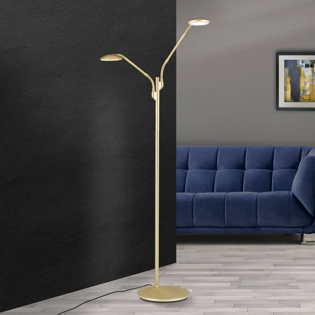 LED vloerlamp Cobra, 2-lamps, messing-mat fra Orion i Mat messing – produktbillede
