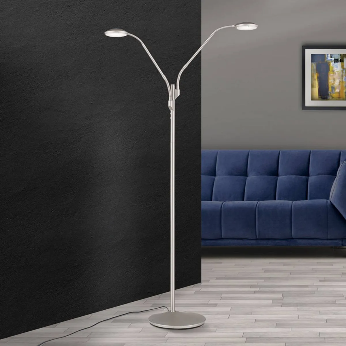 LED vloerlamp Cobra, 2-lamps, nikkel-mat von Orion in Mat nikkel – Produktfoto