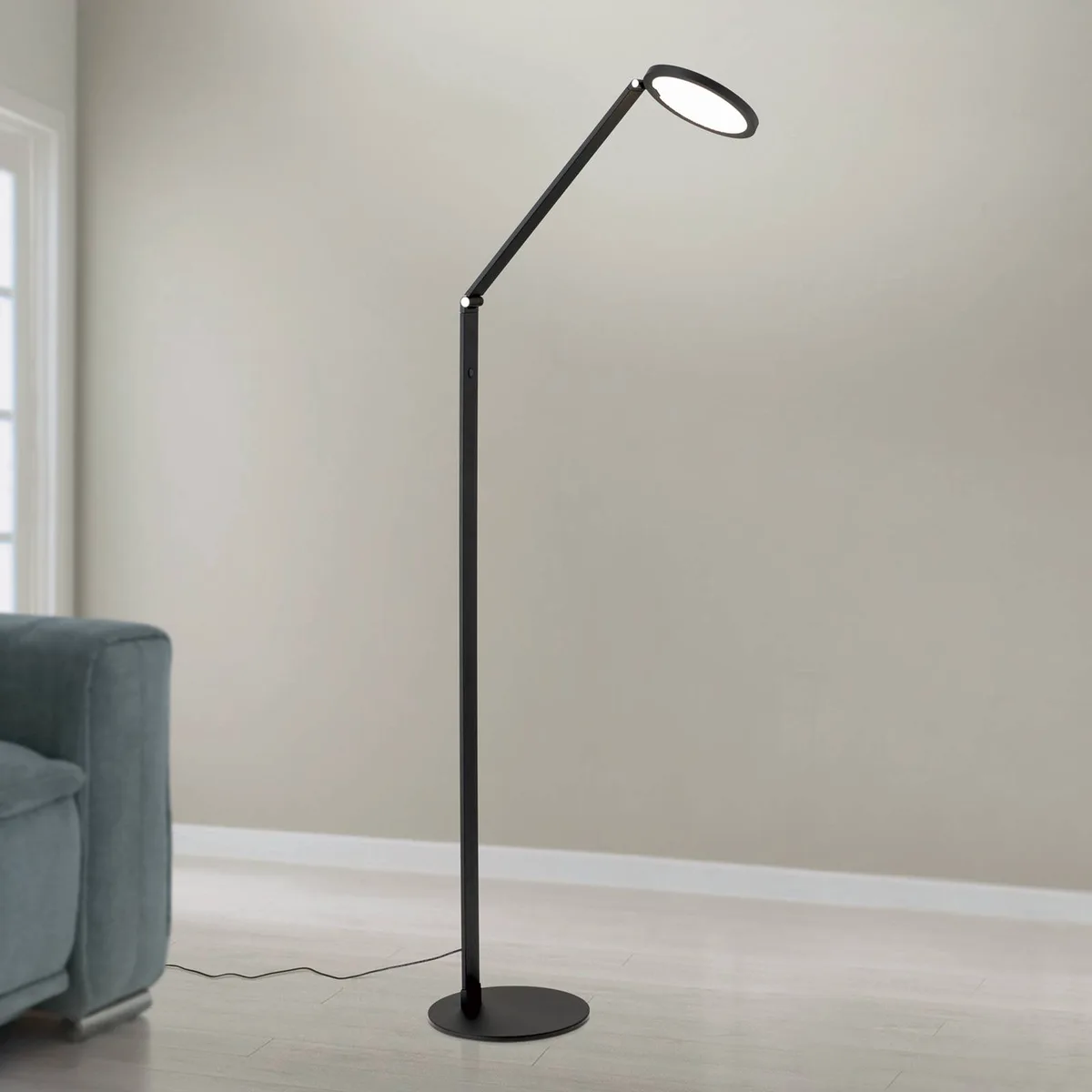 LED vloerlamp Fati, hoogte 136 cm, aluminium, dimmer von Orion in Schwarz – Produktfoto
