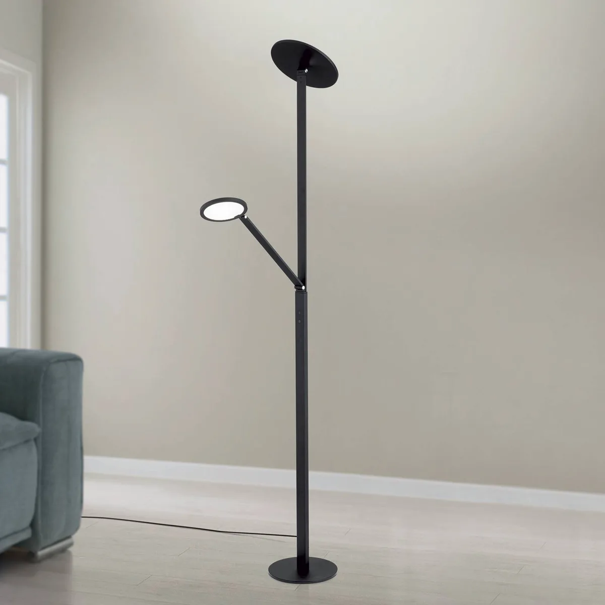 LED vloerlamp Fati, hoogte 181 cm, aluminium, leeslampje, dimmer, CCT de Orion en Noir – photo produit