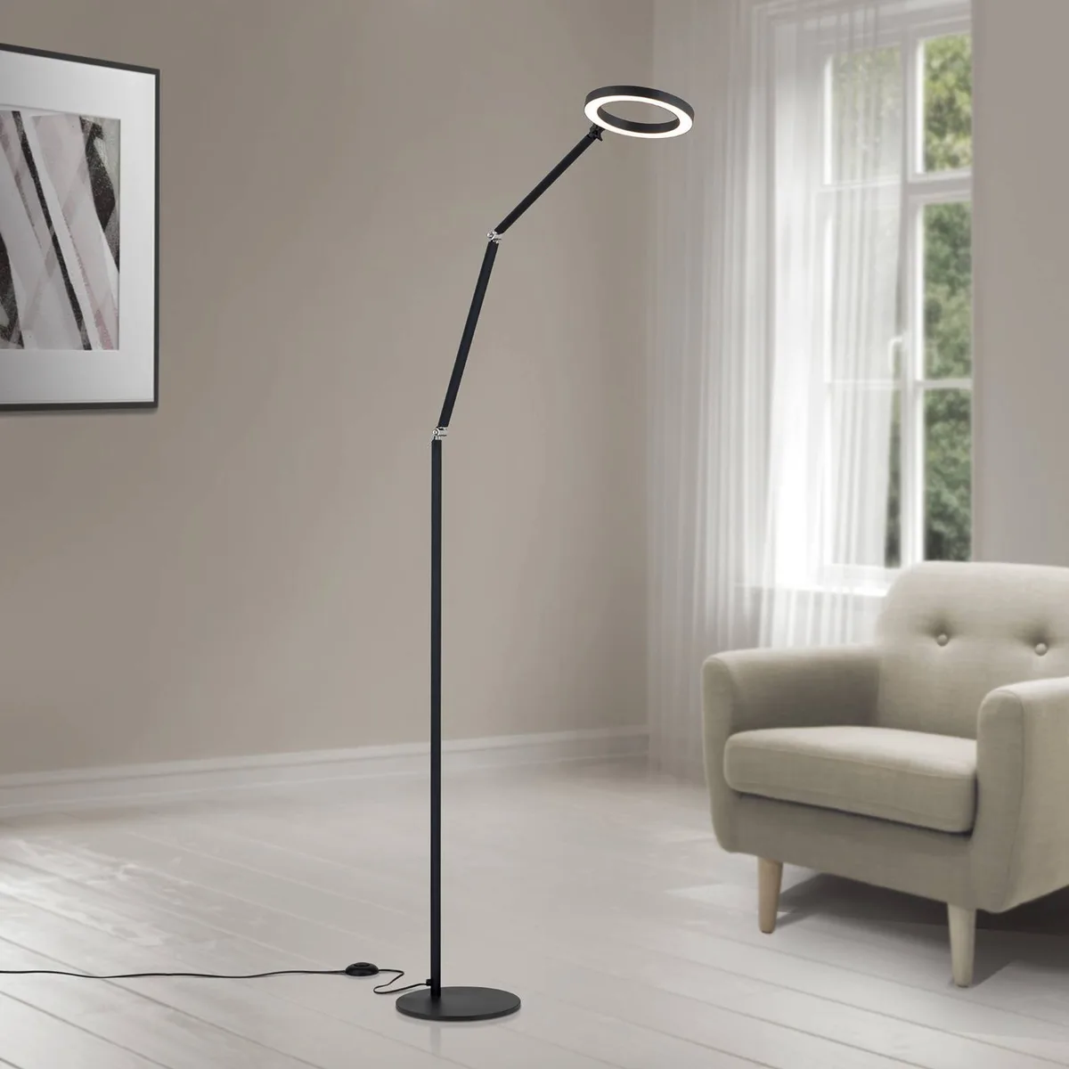 LED vloerlamp Ringo, metaal, verstelbaar, dimbaar von Orion in Schwarz – Produktfoto