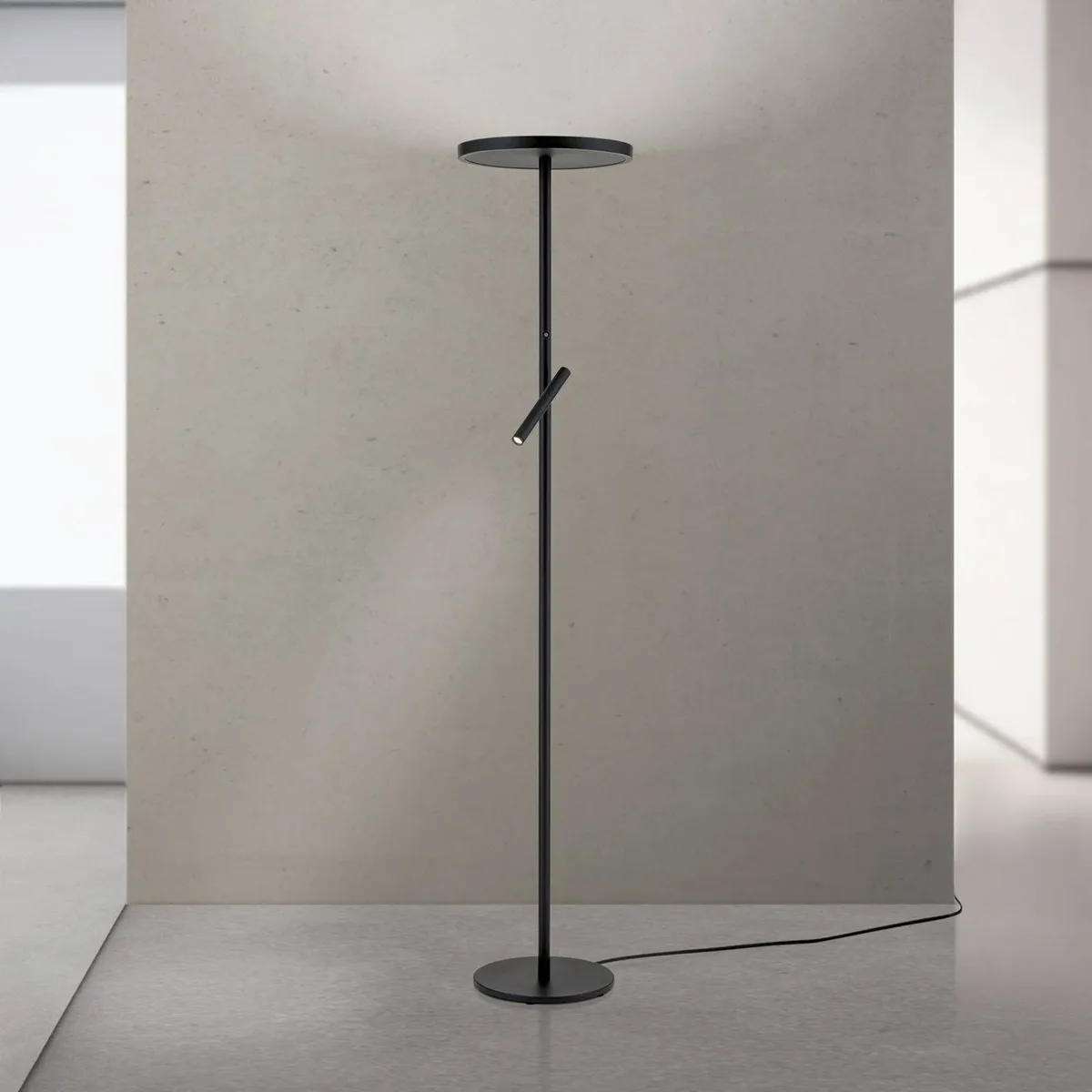 LED vloerlamp Teide, zwart, metaal, leeslamp, dimmer de Orion en Zwart mat – photo produit