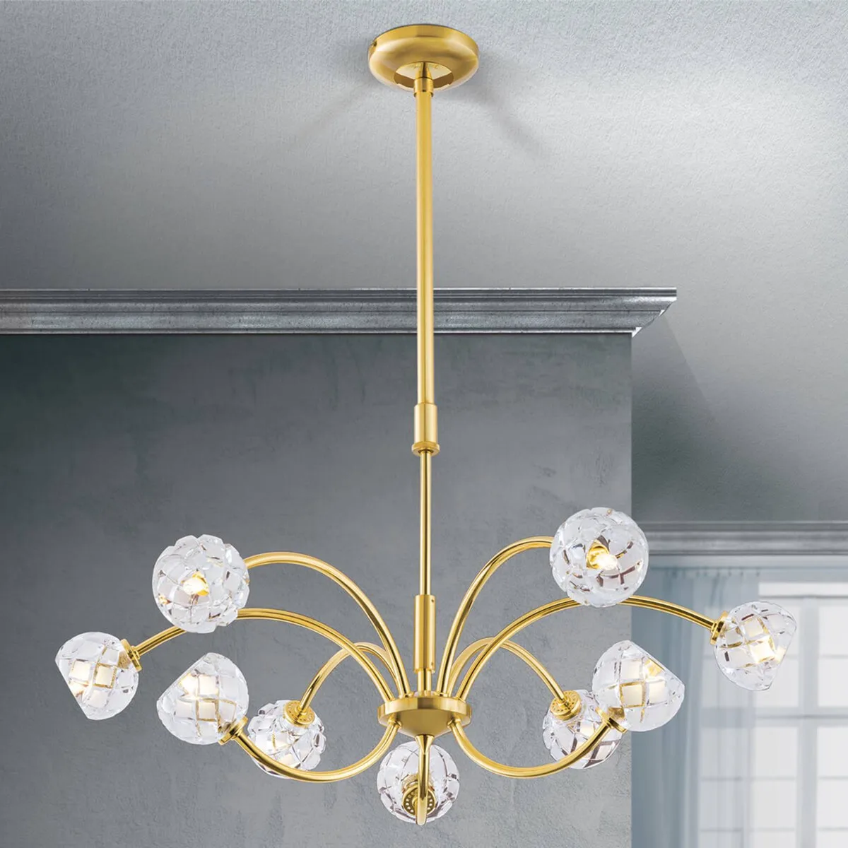 Loodkristal-hanglamp Maderno, goud, 69cm by Orion in Mat goud, Goud glanzend, Gesatineerd – product photo