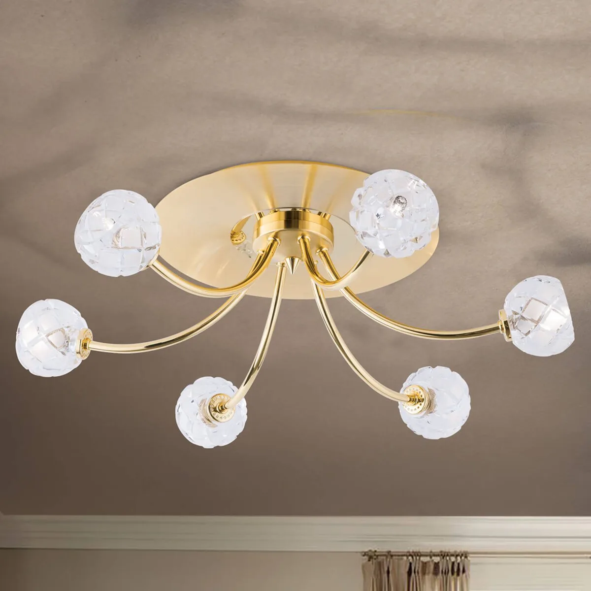 Loodkristal-plafondlamp Maderno, goud, 57cm de Orion en Mat goud, Goud glanzend, Gesatineerd – photo produit