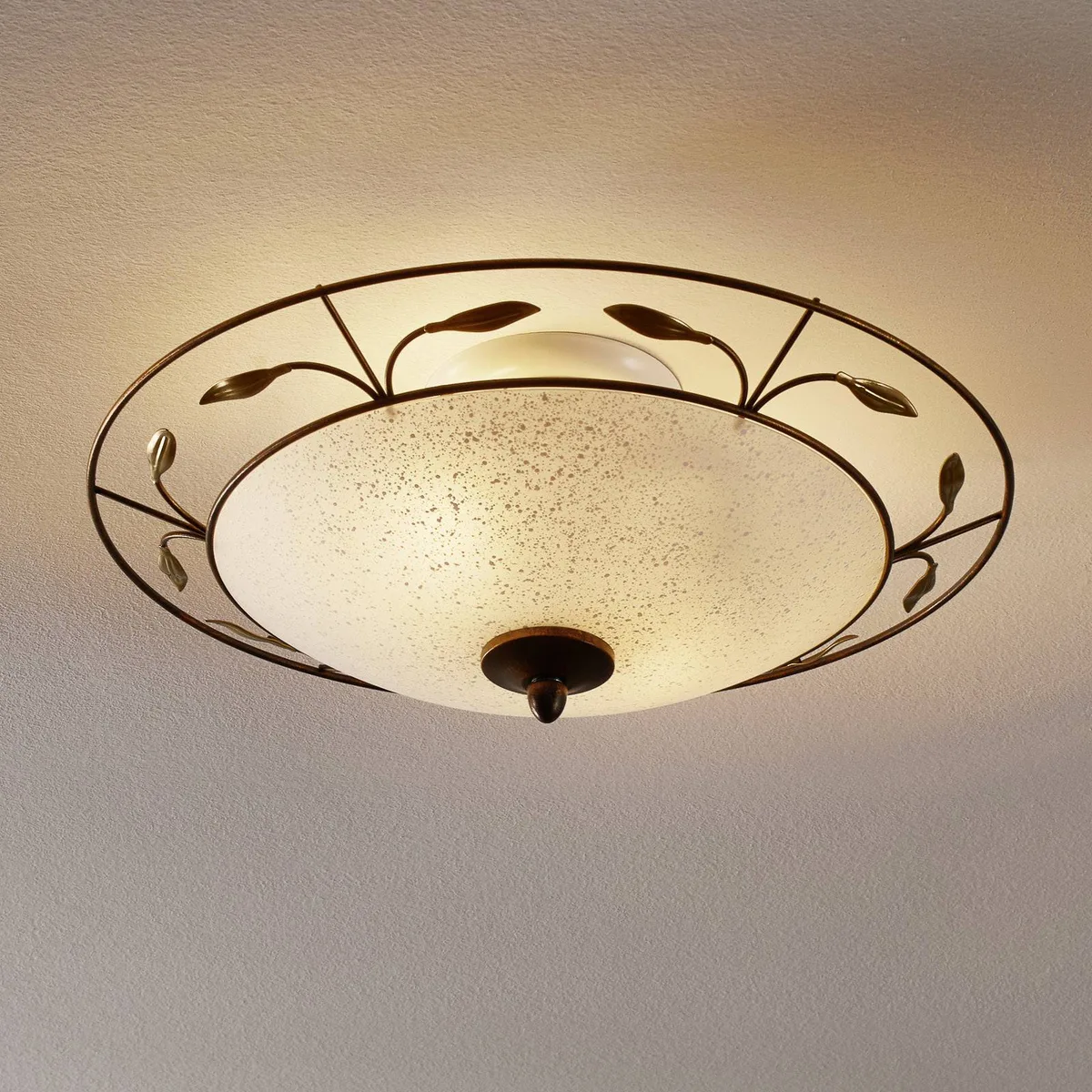 Luca plafondlamp met scavo glas de Orion en Antiek bruin-goud, Blanc – photo produit