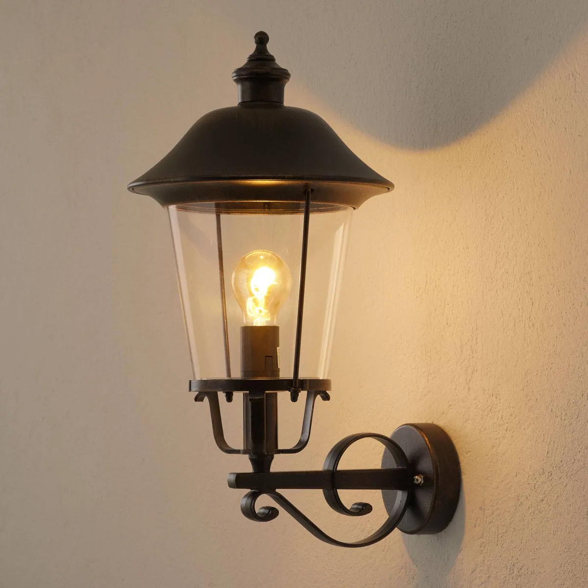 MARIELLA - omhoog gerichte buitenwandlamp de Orion en Zwart-koper, Helder – photo produit