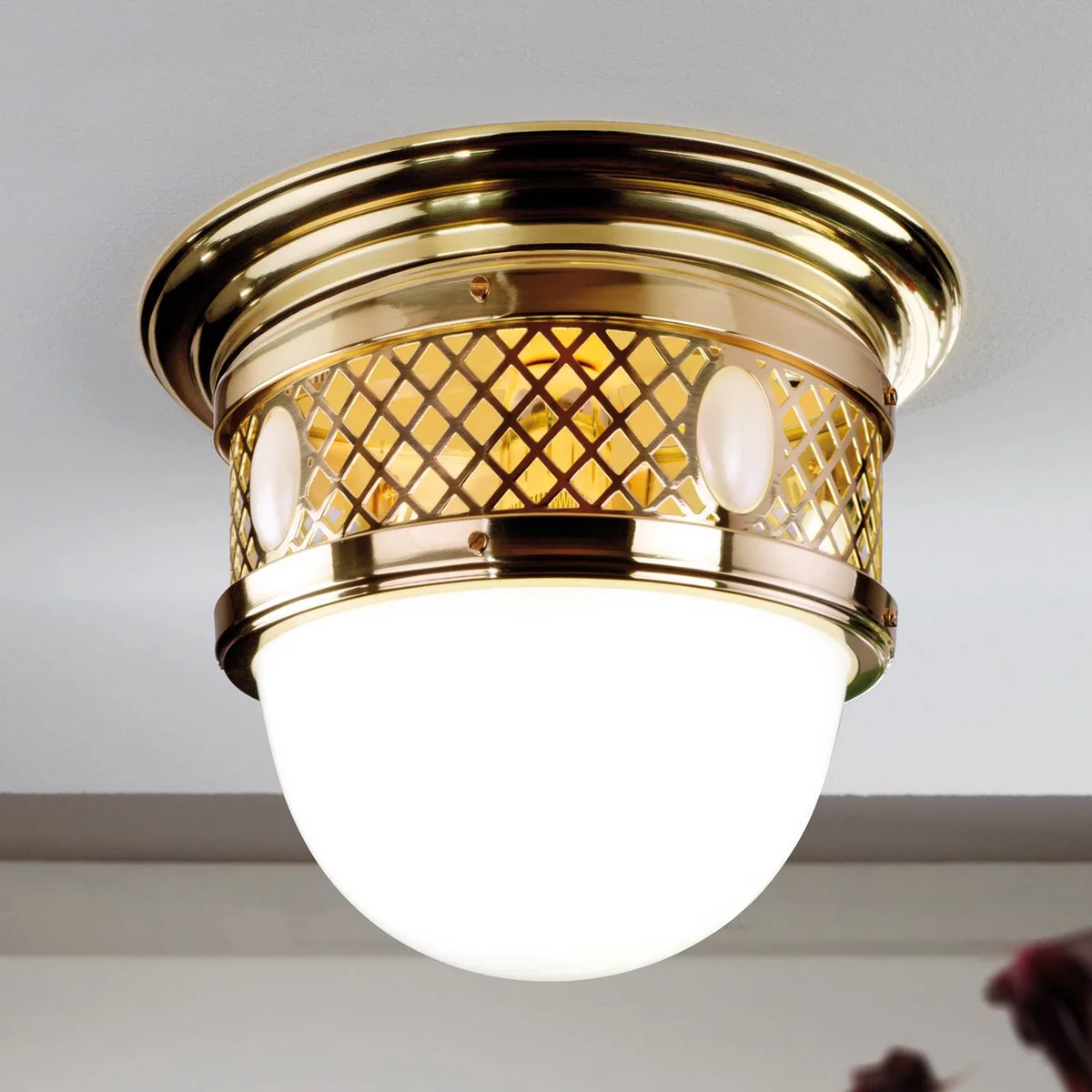Messing plafondlamp ALT WIEN in Jugendstil-design de Orion en Glanzend messing, Blanc – photo produit