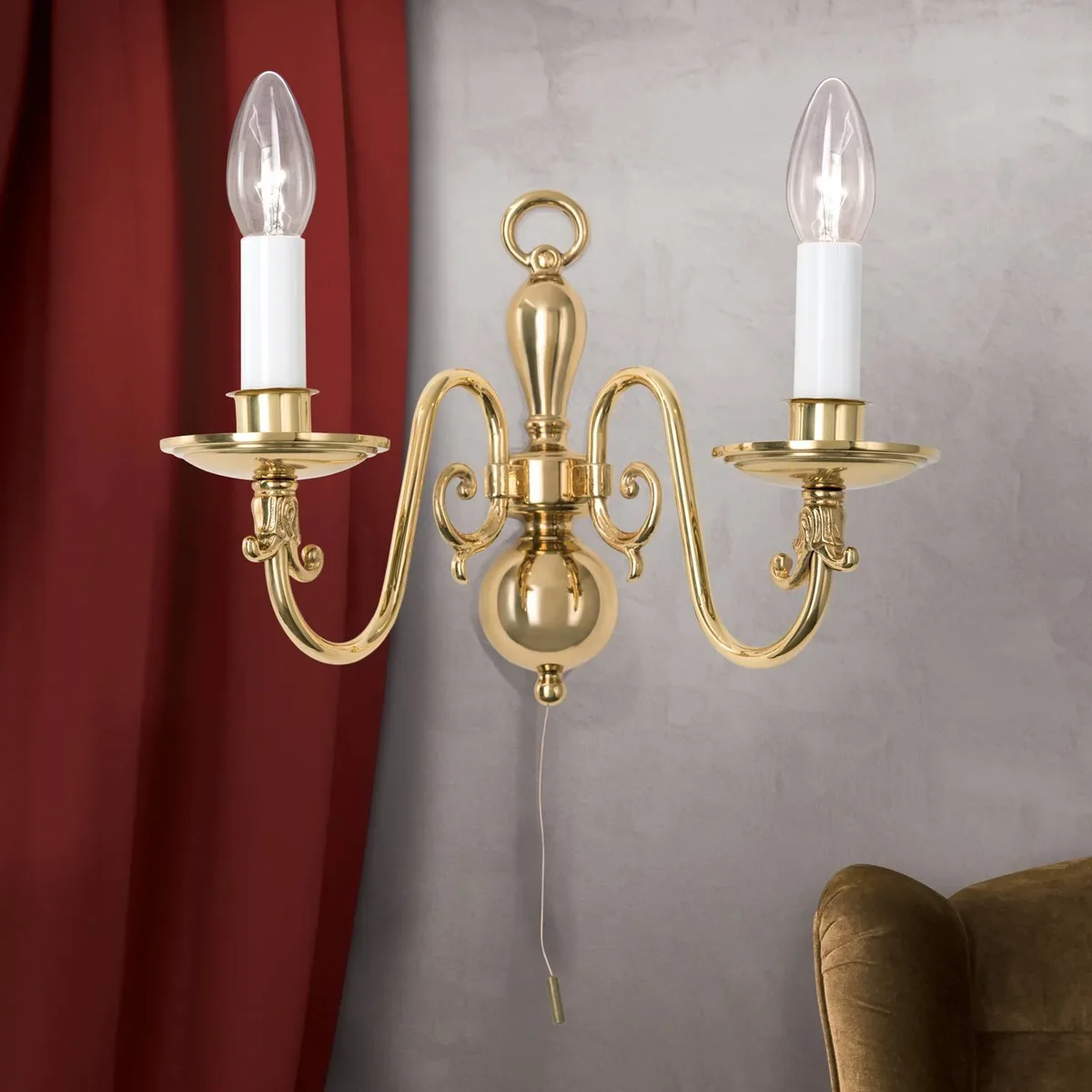 Messing-wandlamp Imke, 2-lichts de Orion en Messing glanzend – photo produit
