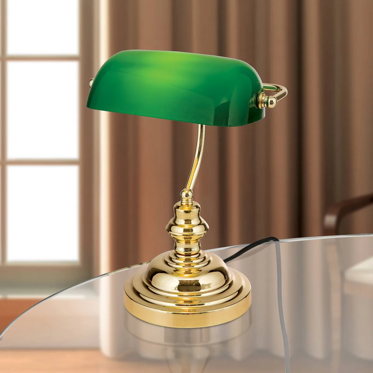 Smuk Onella bordlampe grøn fra Orion i Messing, Glanzend groen – produktbillede