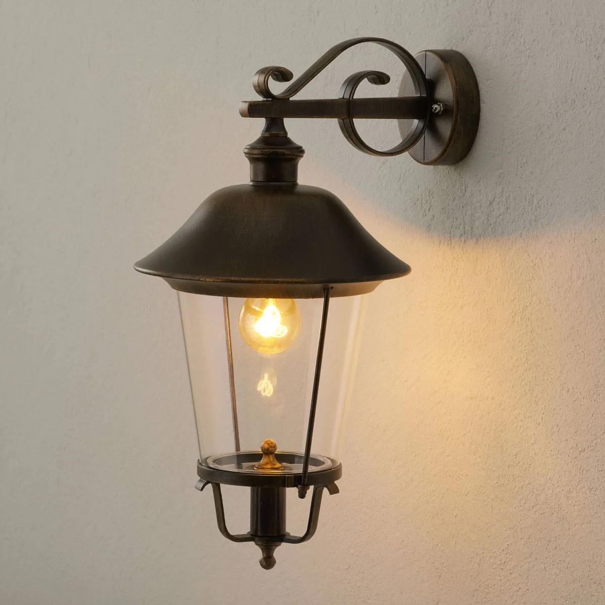 Omlaag gerichte buitenwandlamp MARIELLA de Orion en Zwart-koper, Helder – photo produit
