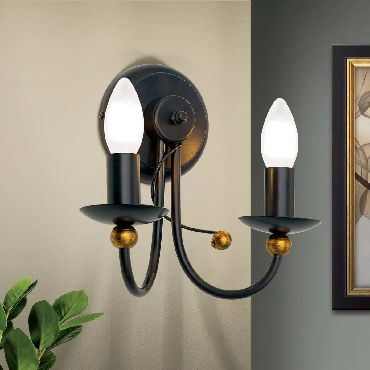 ORION 2-lichts wandlamp GARDA in landhuisstijl de Orion en Antiek-bruin, Or – photo produit