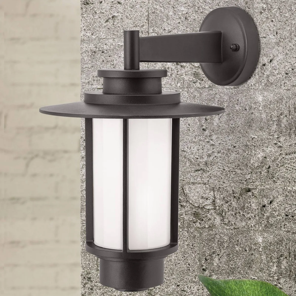 Outdoor wandlamp Lamina in lantaarnvorm de Orion en Donkerbruin, Opaal – photo produit