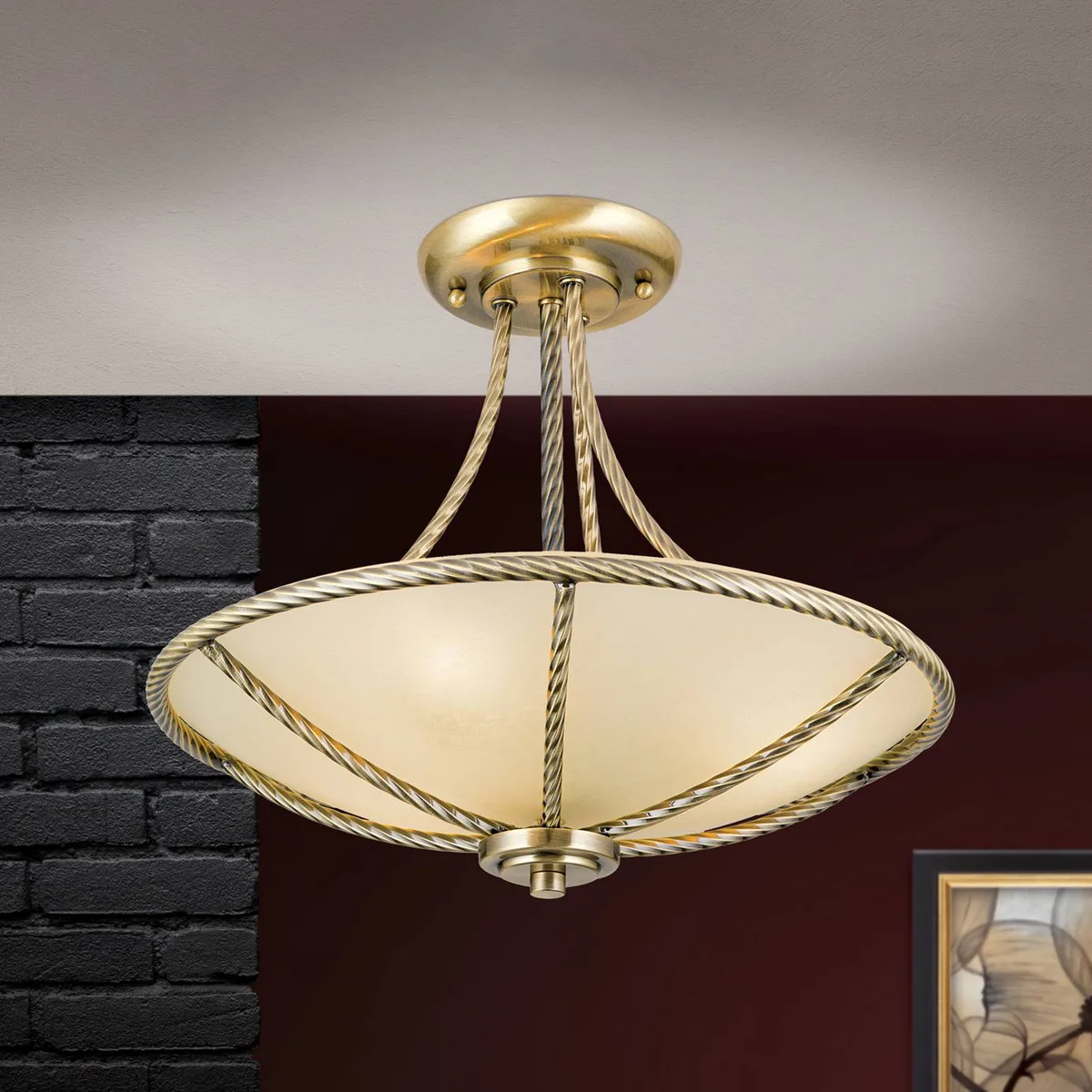 Perfect gevormde plafondlamp Galina von Orion in Creme, Oud-messing – Produktfoto
