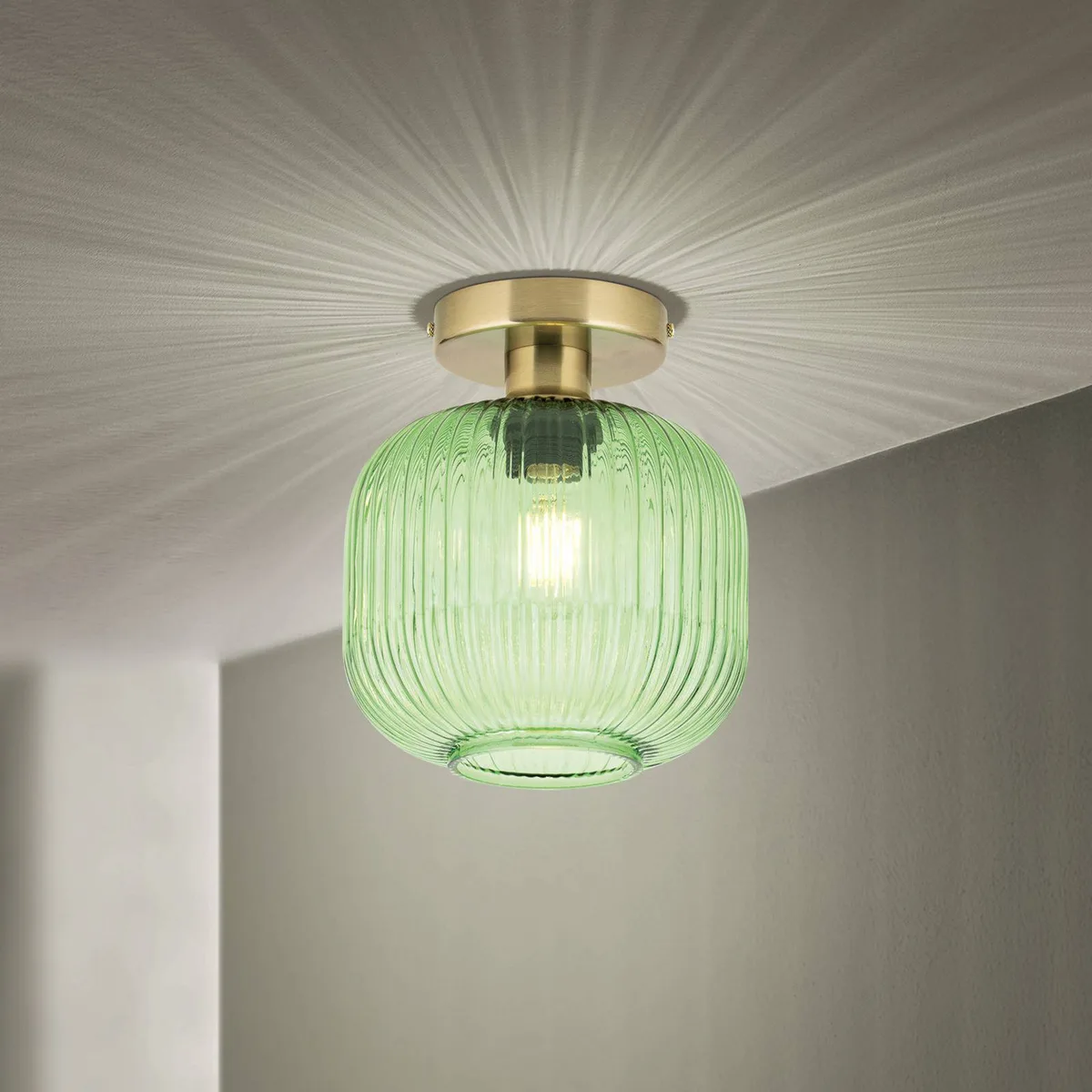 Plafondlamp Carneval, Ø 20 cm, glas, E27 von Orion in Grün – Produktfoto
