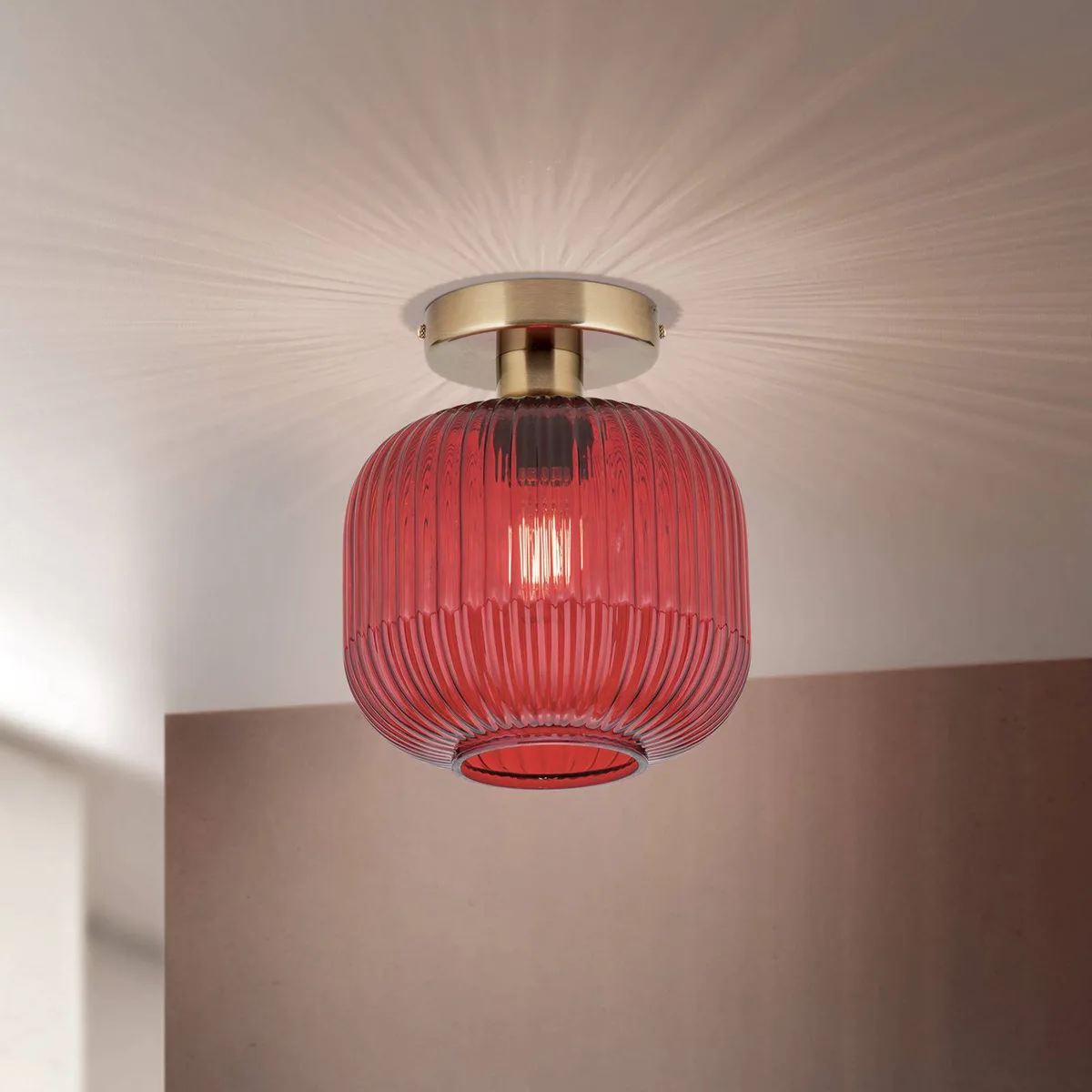 Plafondlamp Carneval, Ø 20 cm, glas, E27 van Orion in Rood – productfoto