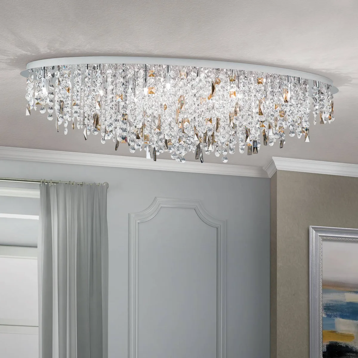 Hänglampa Crystalriver med kristallbehang krom von Orion in Chrom, Amber, Transparent – Produktfoto