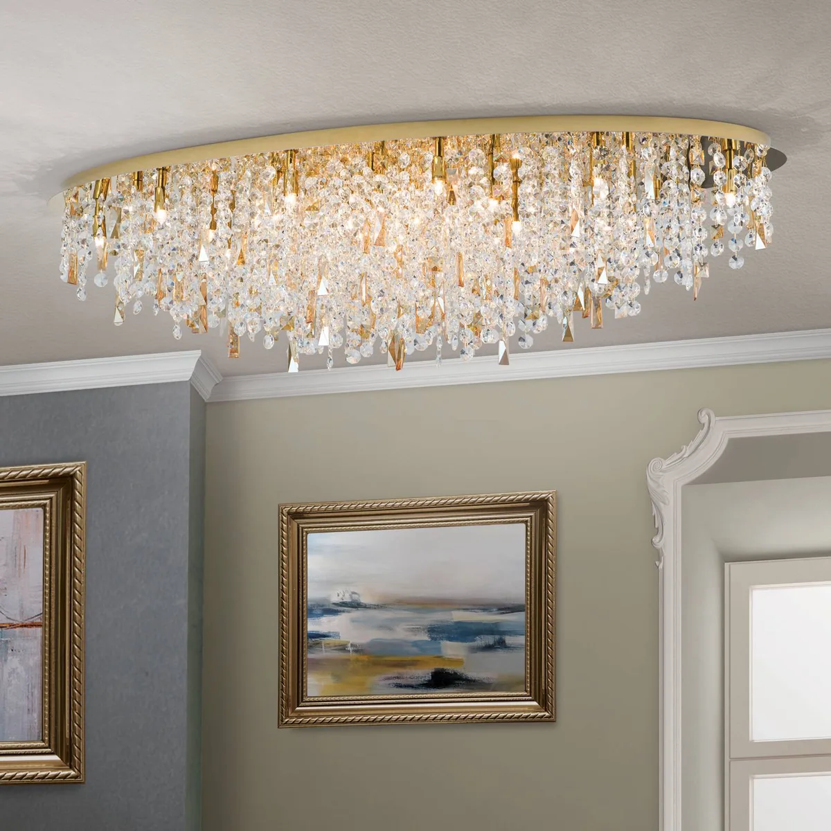 Hänglampa Crystalriver med kristallbehang guld von Orion in Gold, Amber, Transparent – Produktfoto